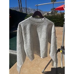 Koko + Mason Los Angeles Womens White Open Knit Metallic Pullover Sweater Large